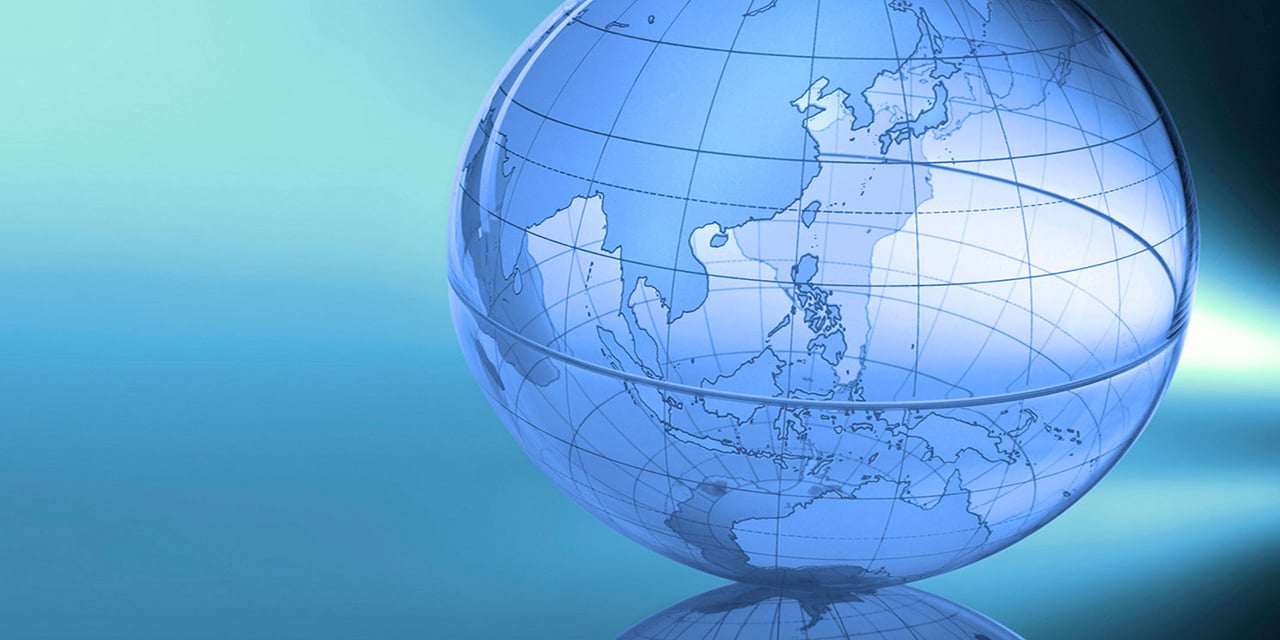 Globe with blue background.
