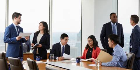 Baird Asset Management interns meeting in a conference room