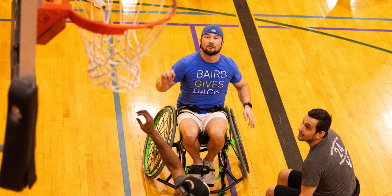 Action during a basketball wheelchair game